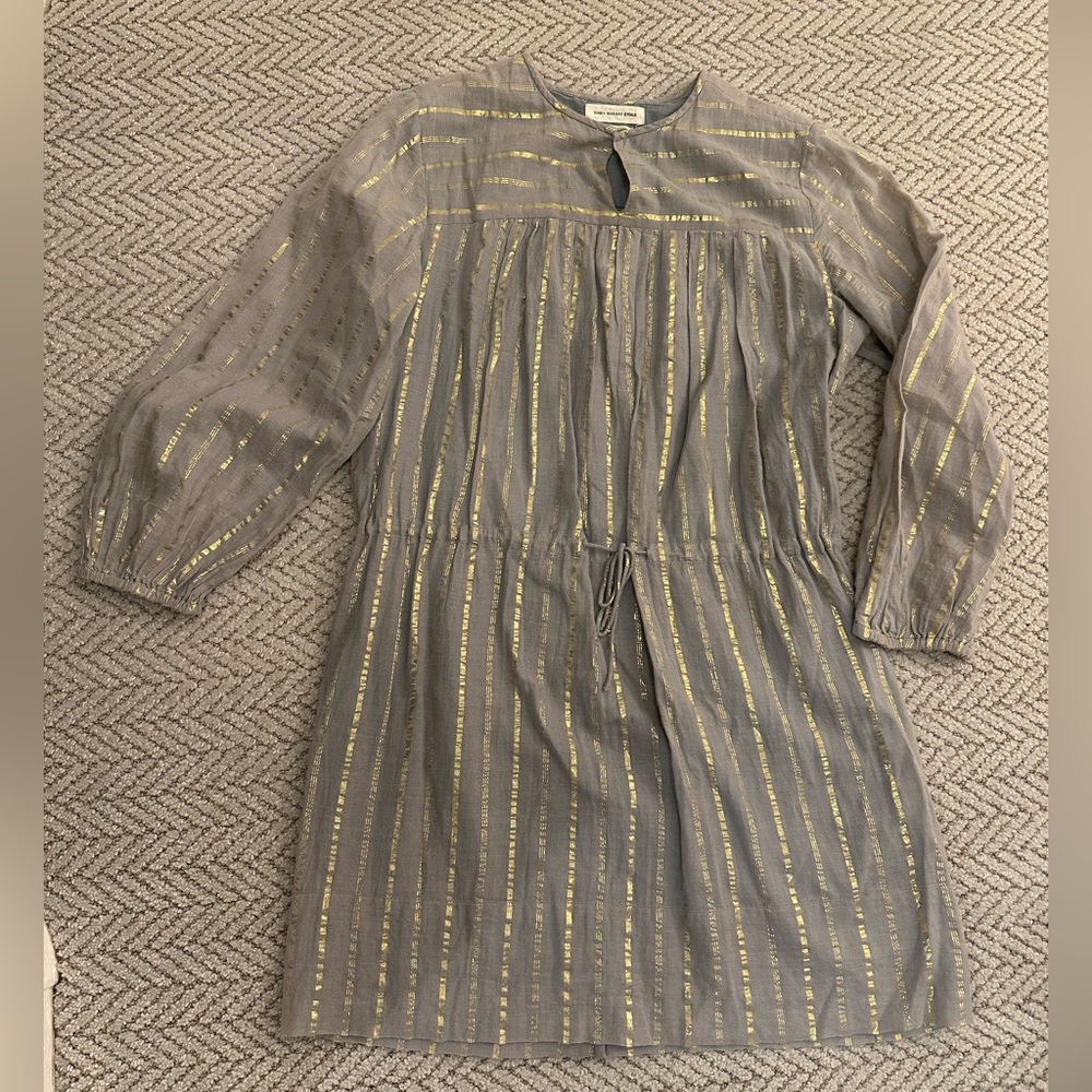 Isabel Marant Salome gray/gold metallic stripe dress